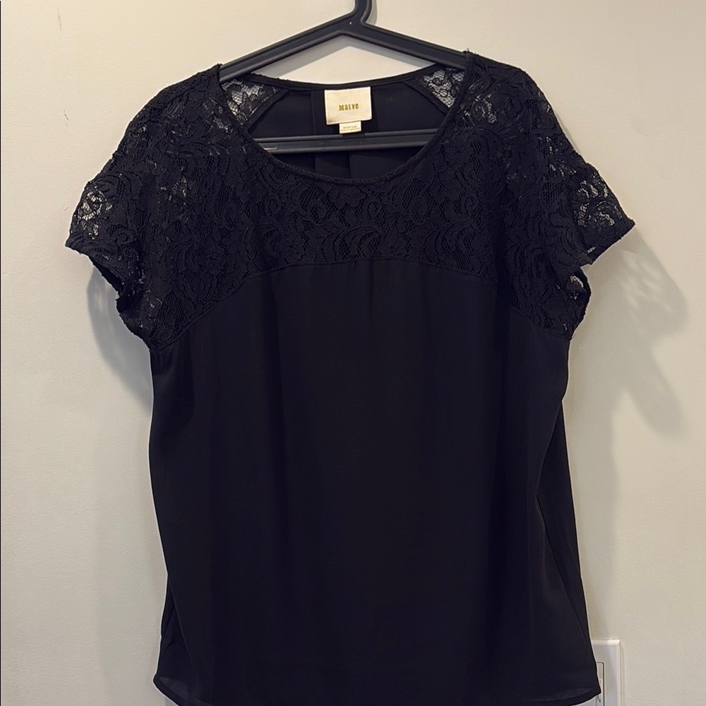 Maeve  Black Lace Cap Sleeve Blouse